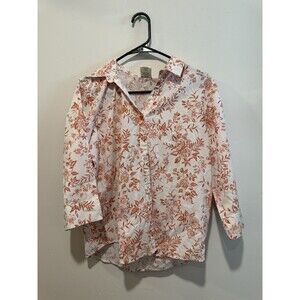 Blair White and Orange Floral Button Down Blouse M